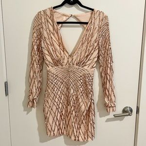 Blush V-Neck Rose Gold Sequin Short Dress